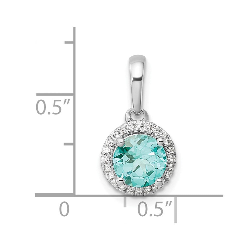 LGWP Pure Serenity 14k White Gold 1/10 carat Lab Grown Diamond VS/SI+ G+ and Lab Created Paraiba Halo Pendant