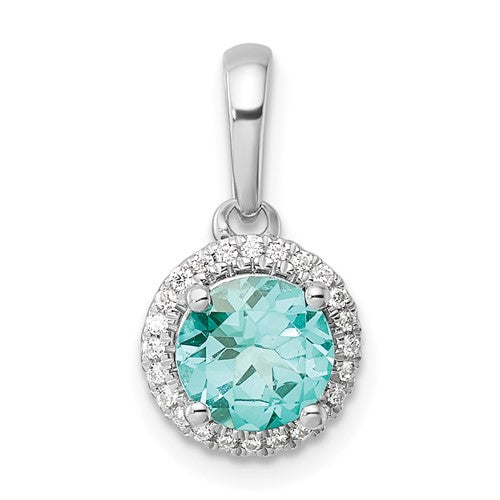 LGWP Pure Serenity 14k White Gold 1/10 carat Lab Grown Diamond VS/SI+ G+ and Lab Created Paraiba Halo Pendant