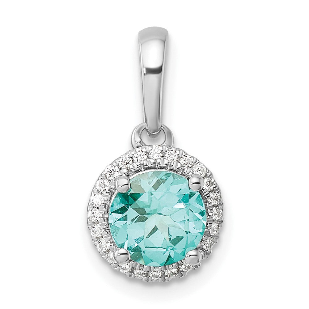 LGWP Pure Serenity 14k White Gold 1/10 carat Lab Grown Diamond VS/SI+ G+ and Lab Created Paraiba Halo Pendant