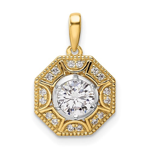 LGYP 14k Two-tone 3/4 carat Lab Grown Diamond VS/SI+ G+ Octogon Halo Pendant