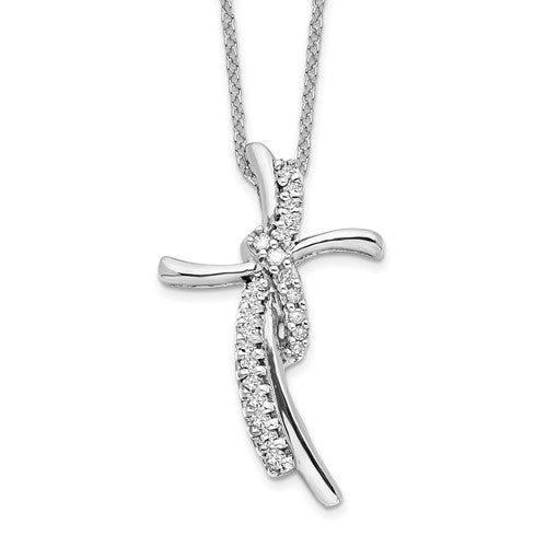 LGWN 14k White Gold 1/8 carat Lab Grown Diamond VS/SI+ G+ Complete 18 inch Cross Pendant Necklace