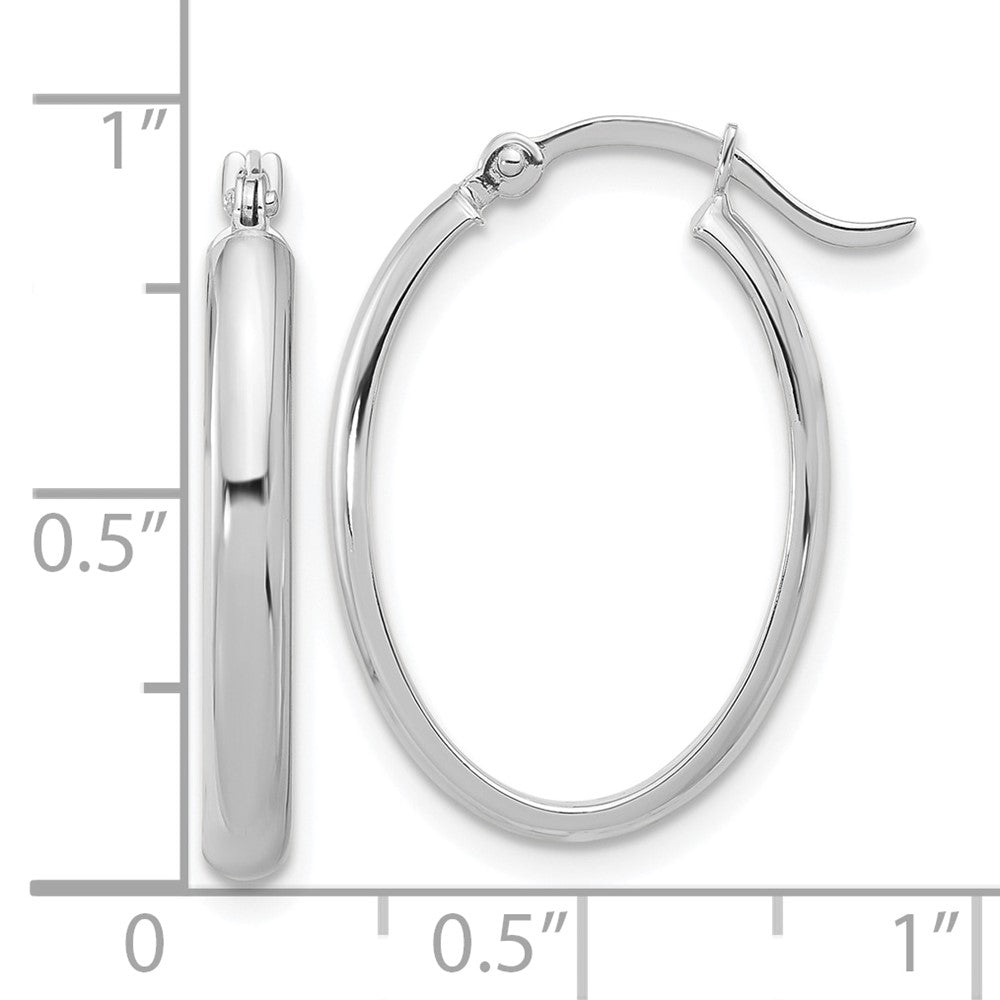 GE 14K White Gold Oval Hoop Earrings