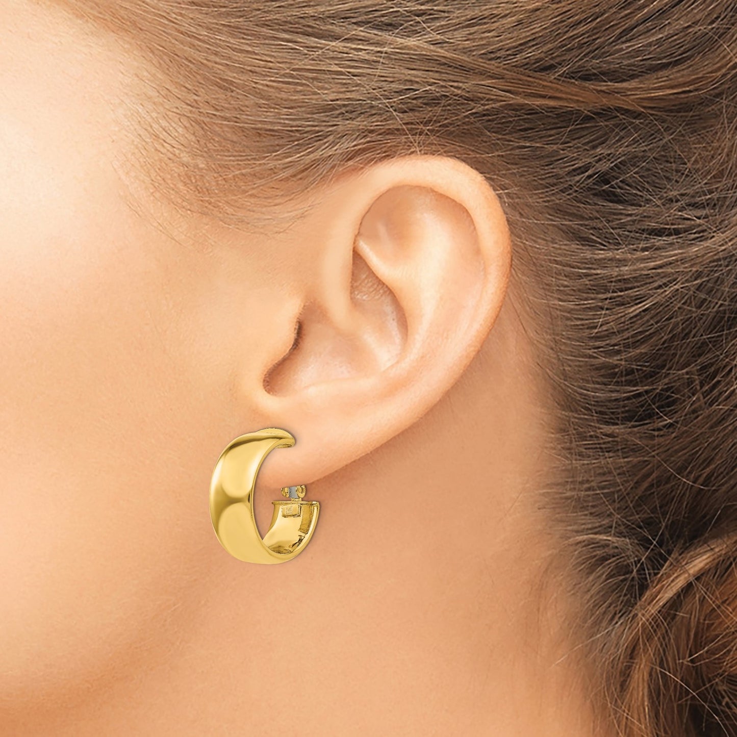GE 14k 7.75mm Small Omega Back Hoop Earrings