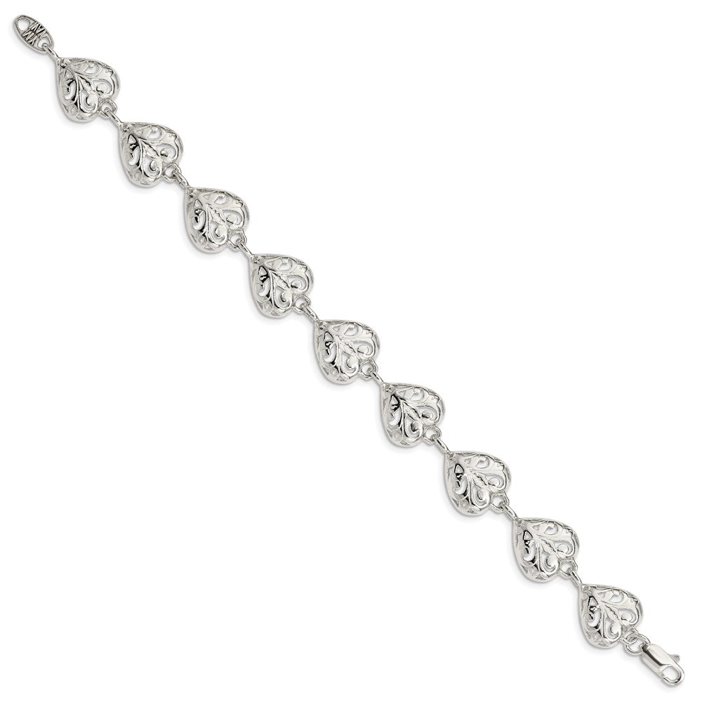 SSB Sterling Silver Fancy Filigree Heart 7 inch Bracelet