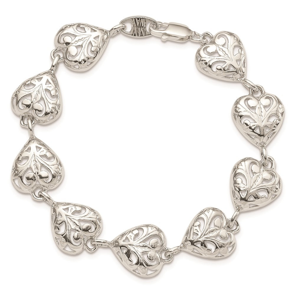 SSB Sterling Silver Fancy Filigree Heart 7 inch Bracelet