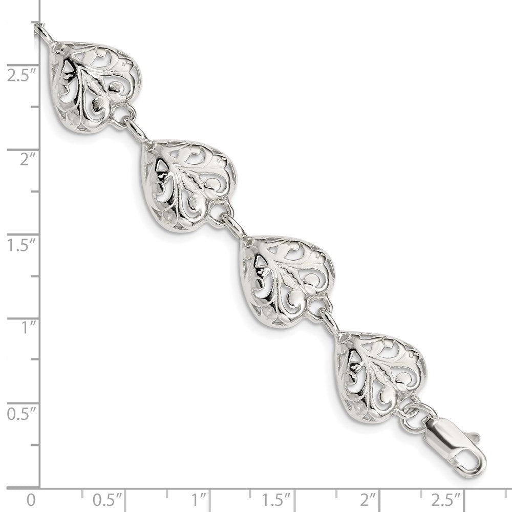 SSB Sterling Silver Fancy Filigree Heart 7 inch Bracelet