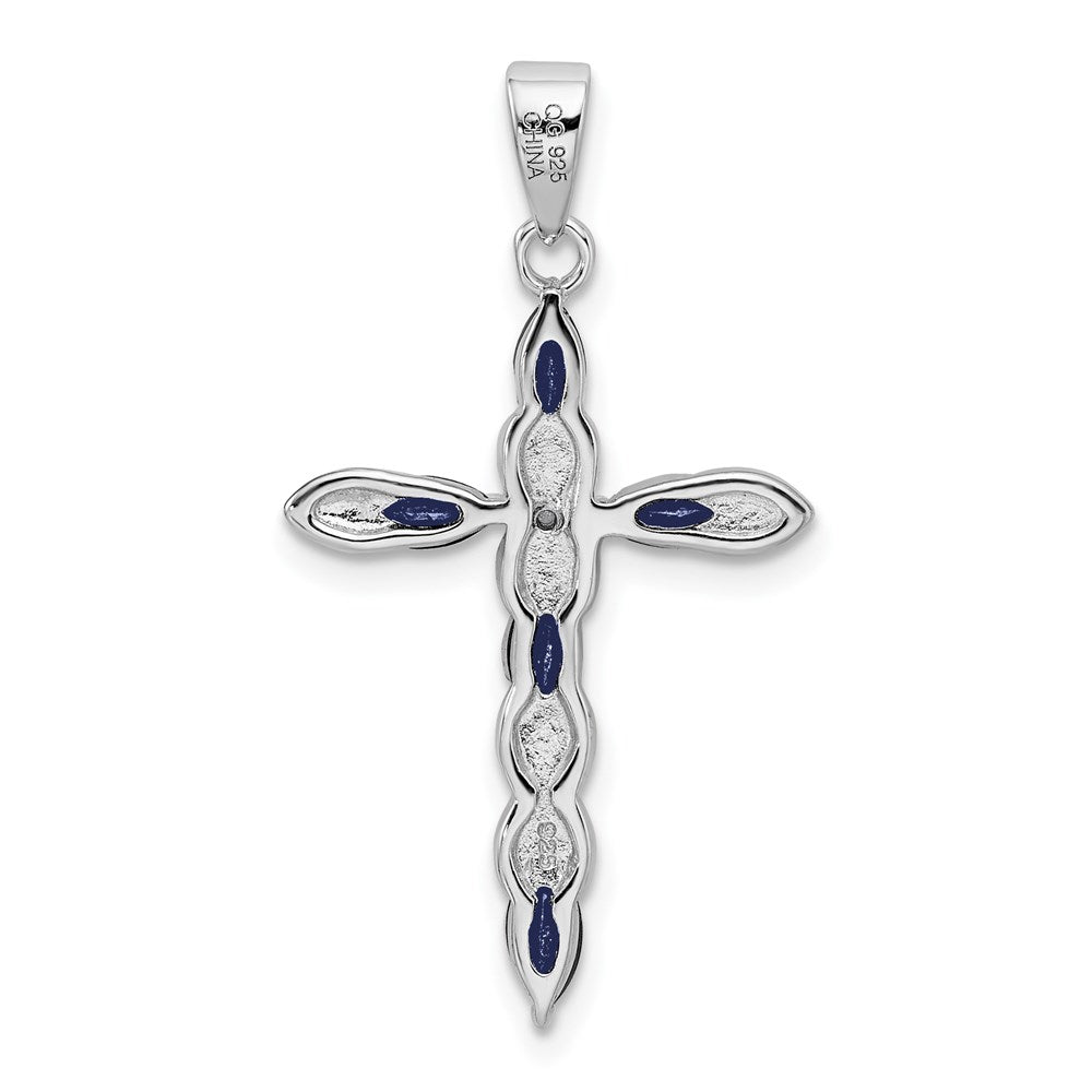 GSSP Sterling Silver Rhodium-plated Sapphire and Diamond Cross Pendant