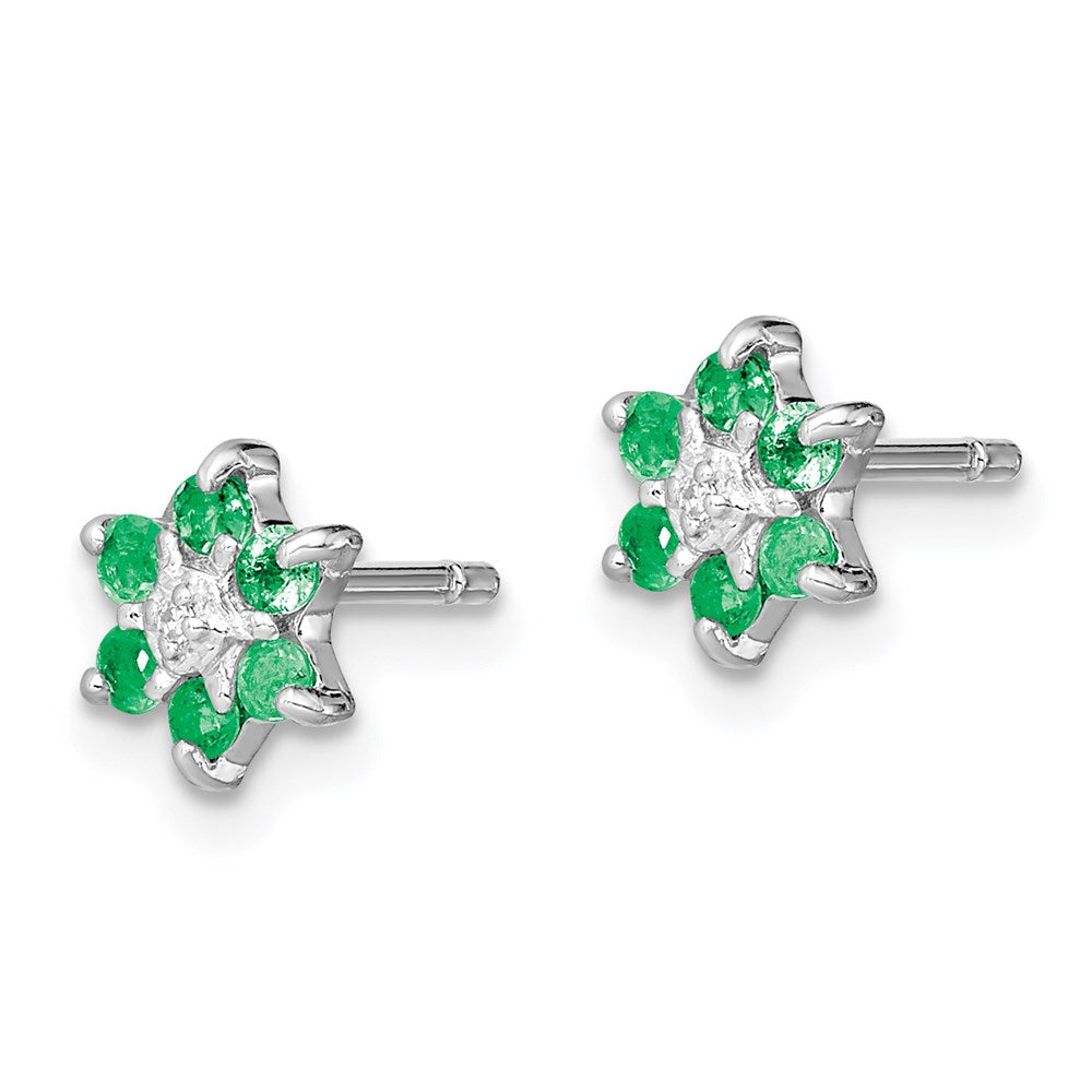 SSDG Sterling Silver Rhodium Emerald & Diamond Post Earrings