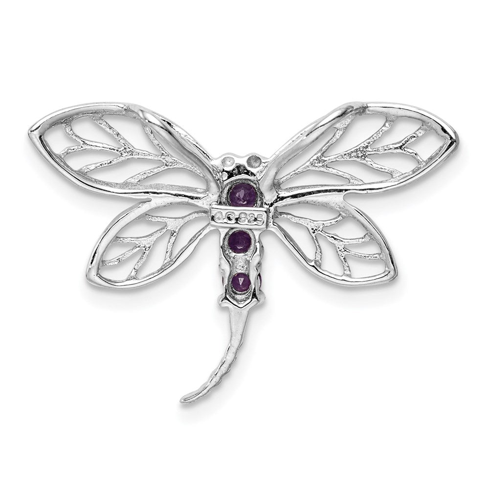 GSS Sterling Silver Rhodium Amethyst Dragonfly Pendant