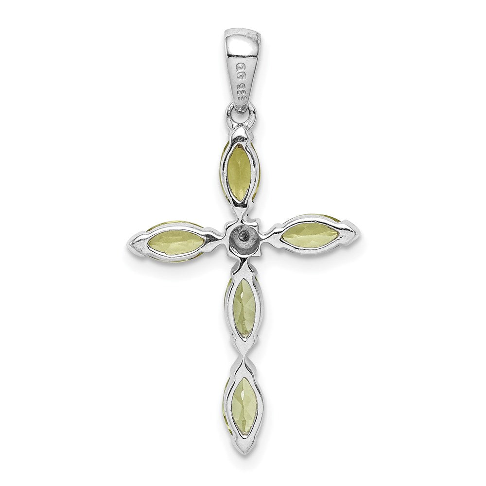 GSSP Sterling Silver Rhodium Plated Peridot and Diamond Cross Pendant