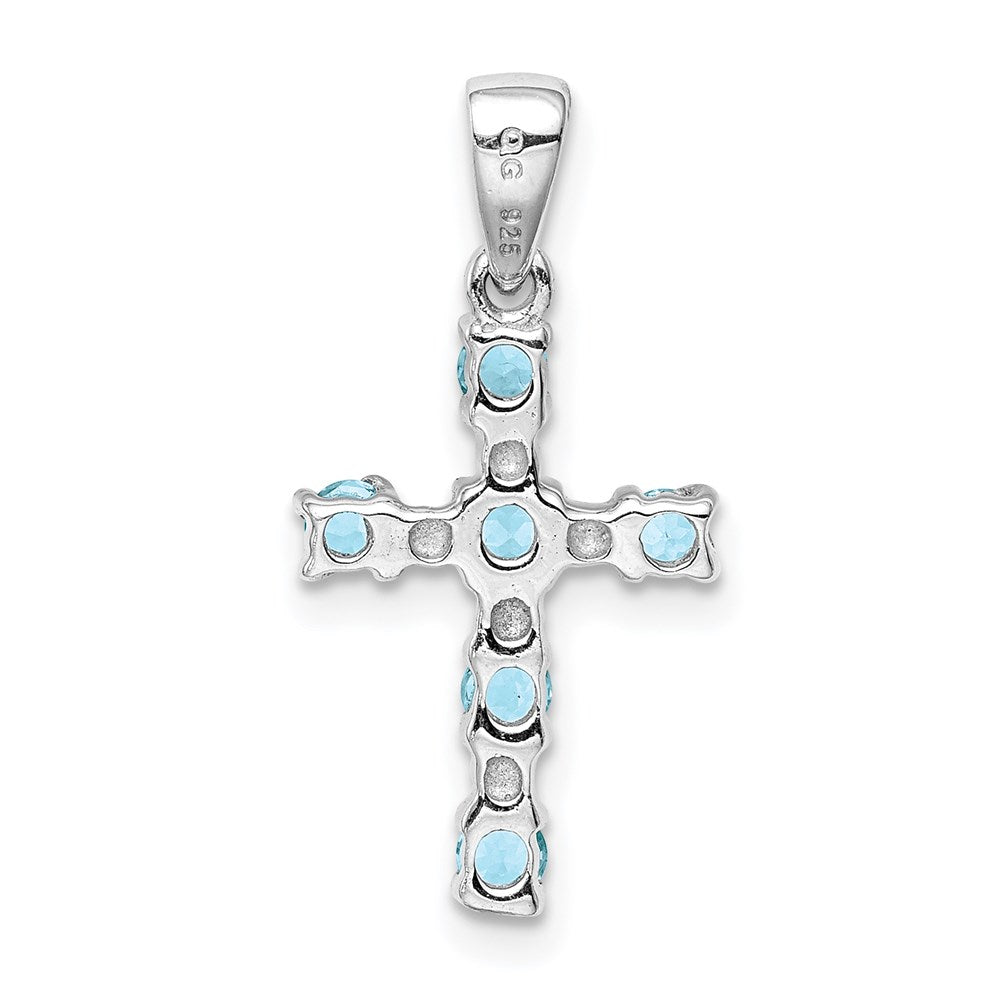 GSSP Sterling Silver Rhodium Lt Sw Blue Topaz Cross & Diamond Accent Pendant