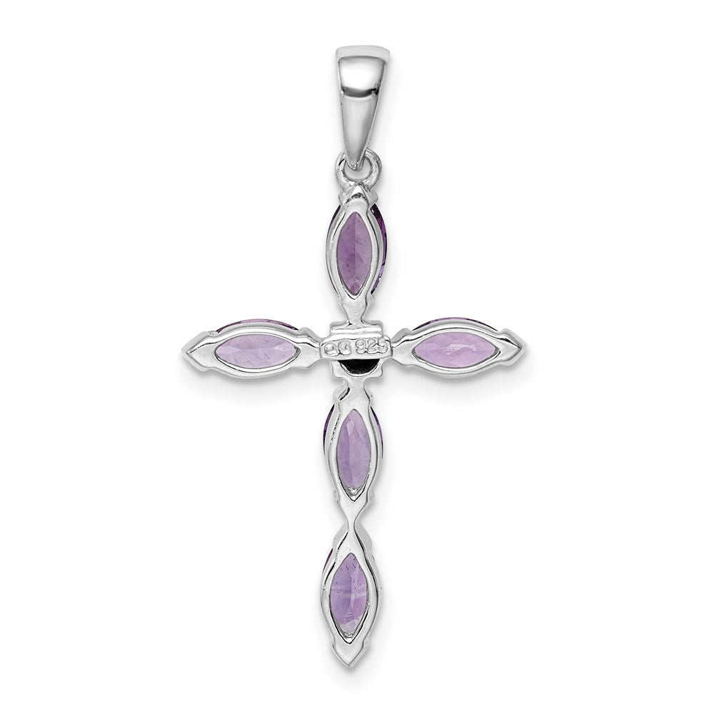 GSS Sterling Silver Rhodium Plated Amethyst Diamond Pendant
