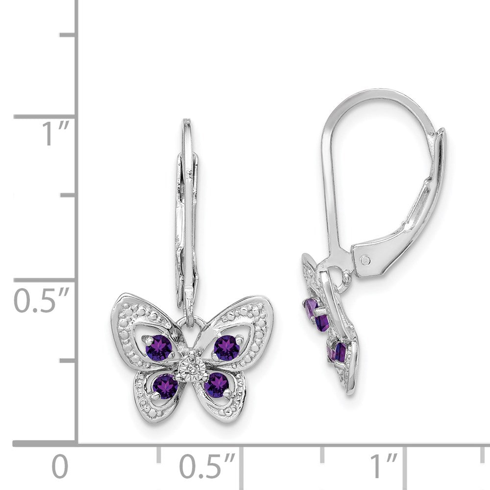 GSS Sterling Silver Rhodium-plated Amethyst and Diamond Butterfly Earrings