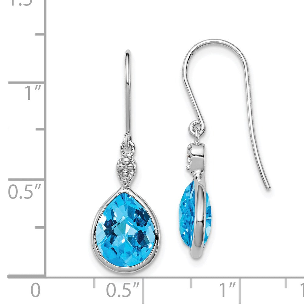 GSS Sterling Silver Rhodium Plated Diamond and Blue Topaz Earrings