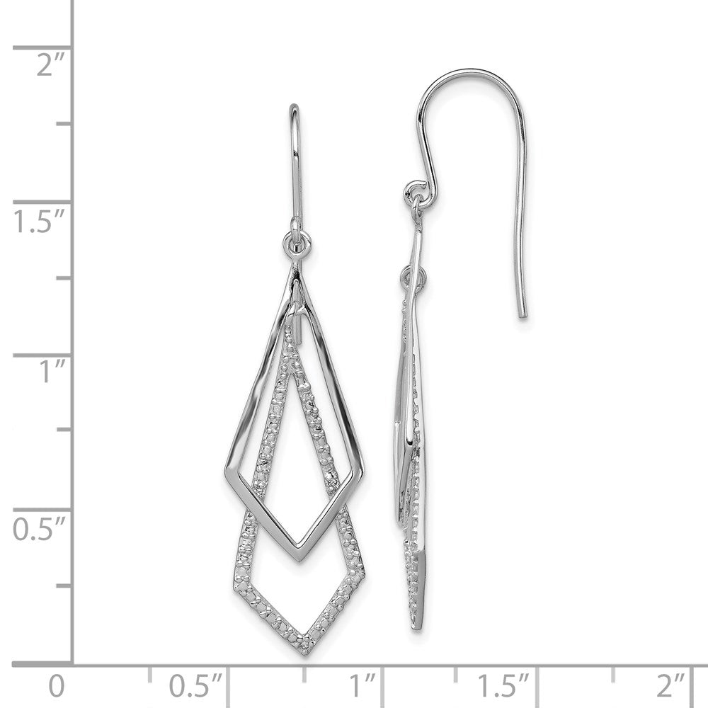 DSS Sterling Silver Rhodium Plated Diamond Dangle Earrings