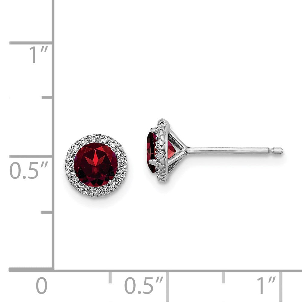 GSSE Sterling Silver Rhodium-plated Garnet and CZ Post Earrings