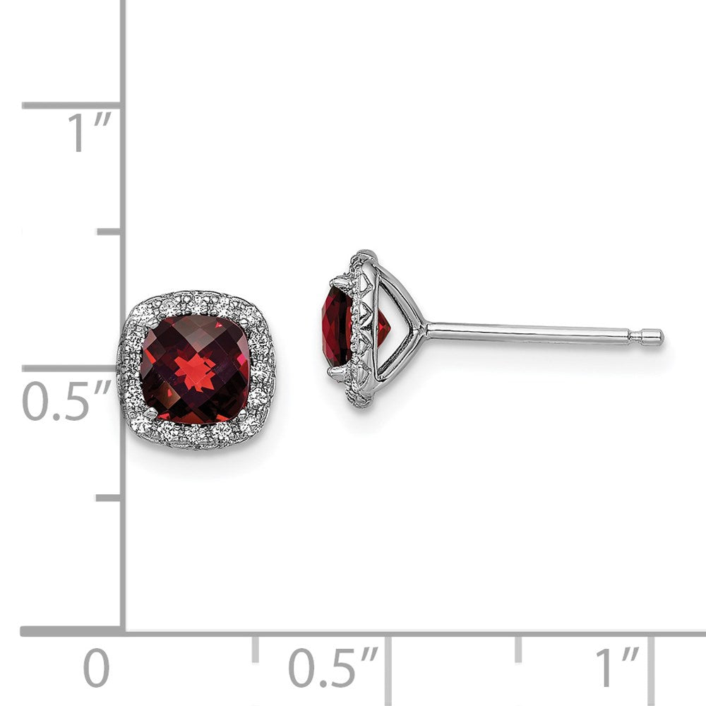 GSSE Sterling Silver Rhodium-plated Garnet and Cr. White Sapphire Earrings