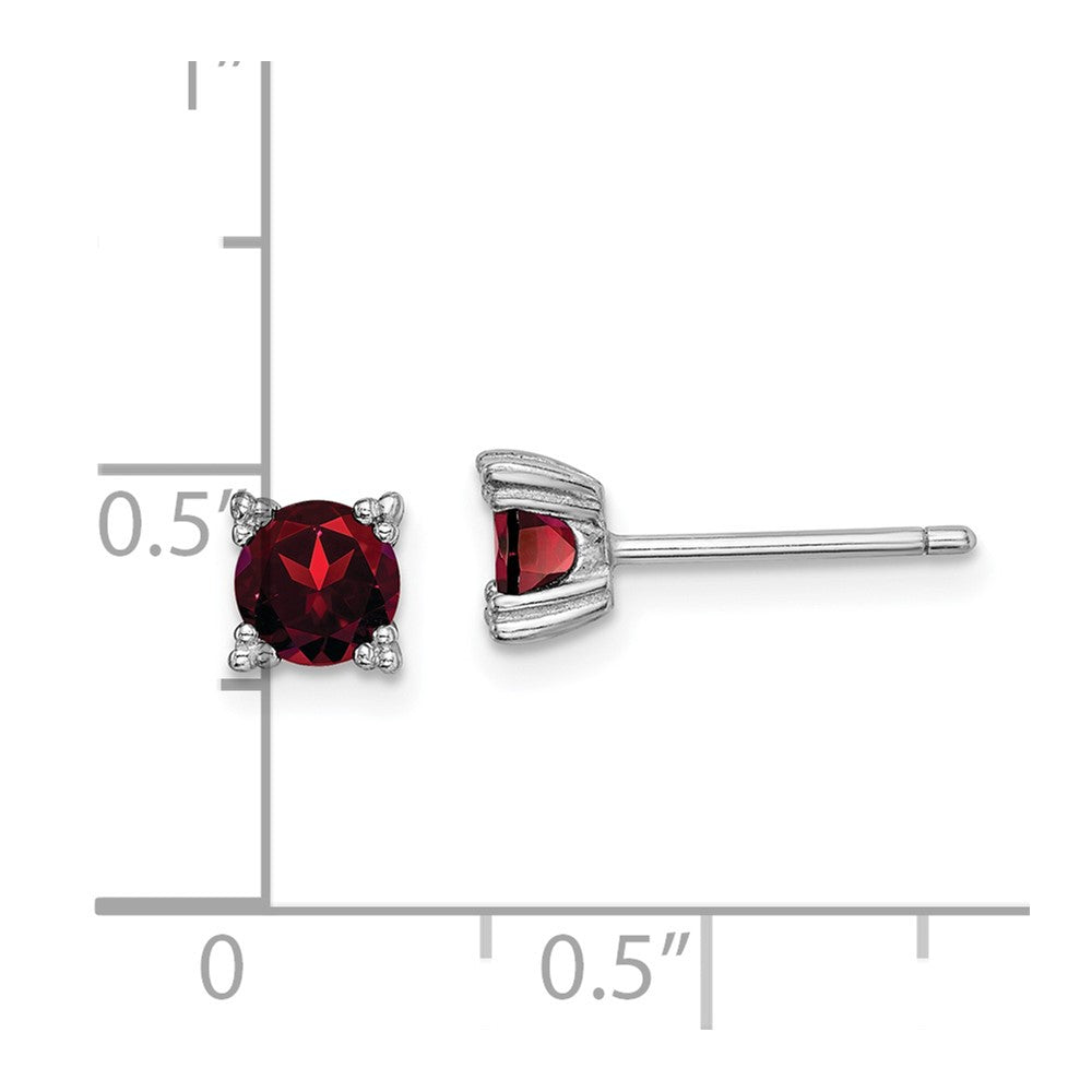GSS Sterling Silver Rhodium-plated Round 5mm Garnet Post Earrings