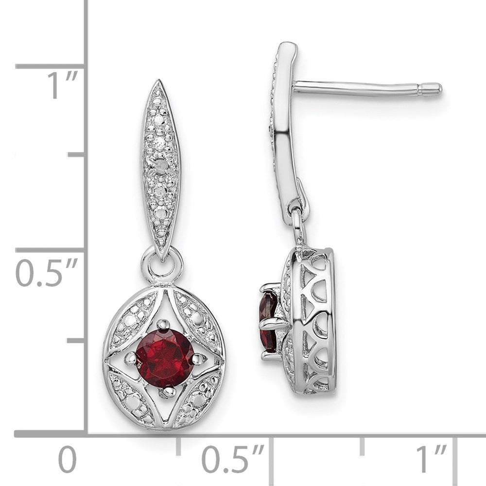 GSSE Sterling Silver Rhodium-plated Garnet and Diamond Dangle Earrings