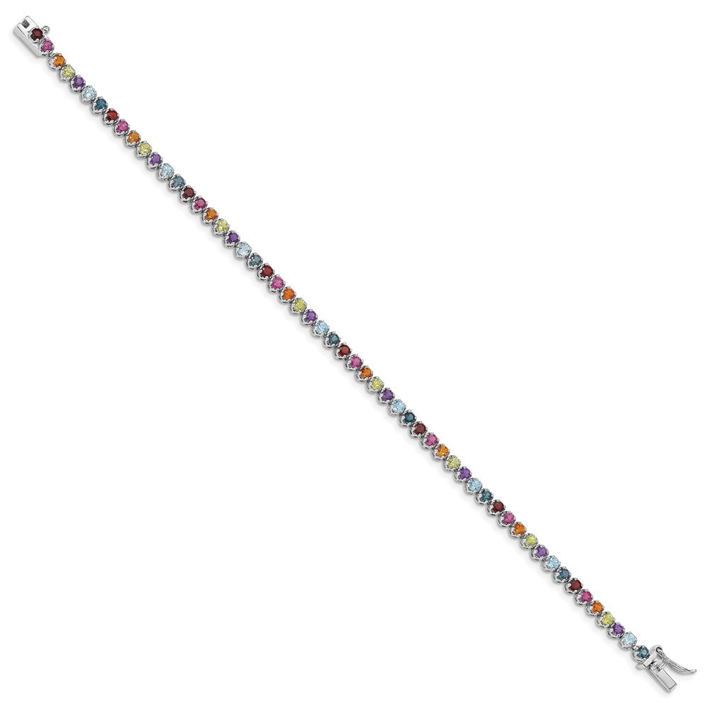 GSS Sterling Silver Rhodium-plated Multi-gemstone Tennis Bracelet