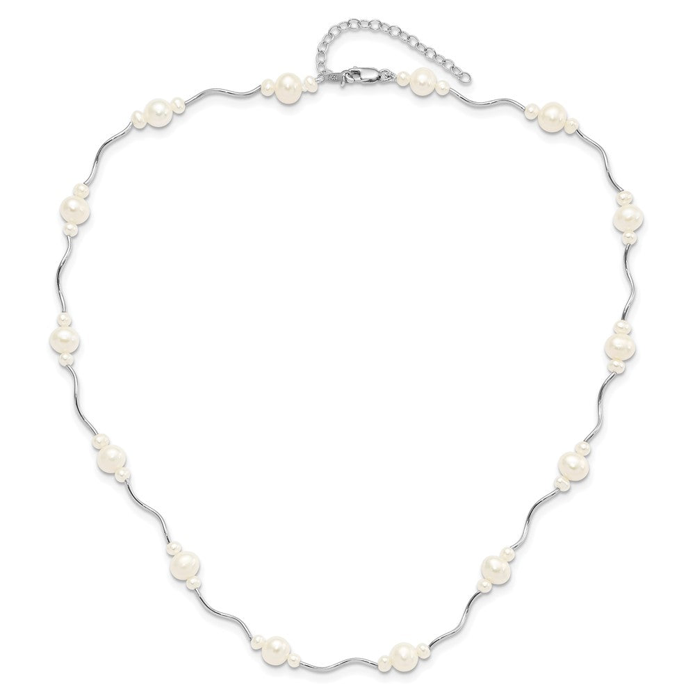 PSSN Sterling Silver Rhodium-plated 3-7mm White Near-Round Freshwater Cultured Pearl 13-Station 16 inch with 2.5 inch Extension Necklace