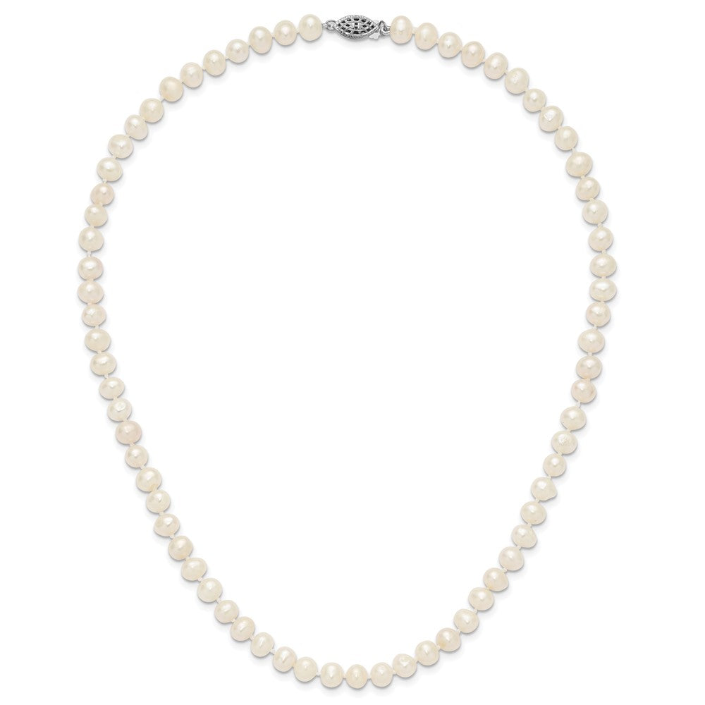 PSSN Sterling Silver Rhodium-plated 6-7mm White Near-Round Freshwater Cultured Pearl 18 inch Necklace