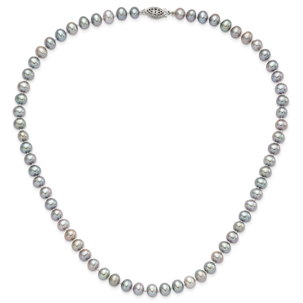 PSSN Sterling Silver Rhodium-plated 6-7mm Grey Near-Round Freshwater Cultured Pearl 18 inch Necklace