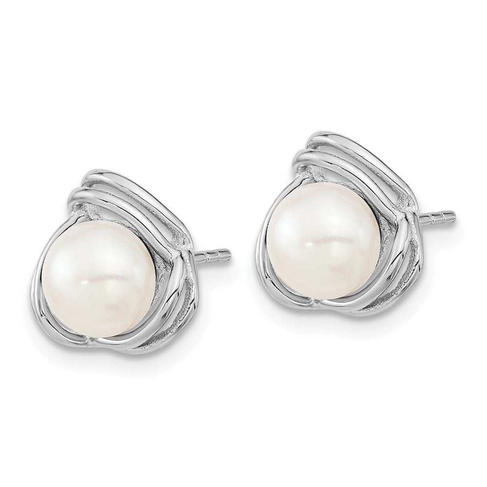 PSSN Sterling Silver Rhodium-plated 6-7mm White Button Freshwater Cultured Pearl 17 inch Necklace and Post Earrings Set