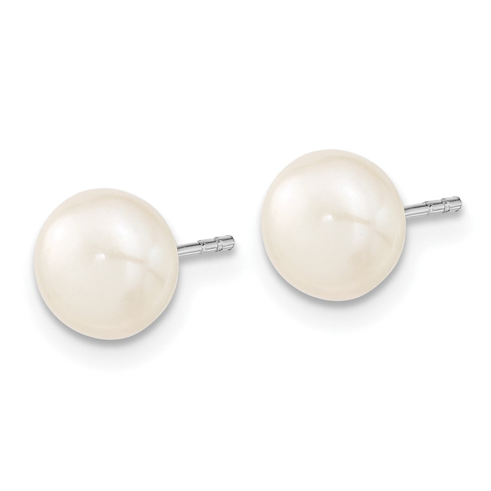 PSSN Sterling Silver Rhodium-plated 7-8mm White Teardrop Freshwater Cultured Pearl 17 inch Necklace Button Post Earrings Set