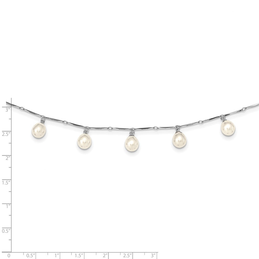 PSSN Sterling Silver Rhodium-plated 7-8mm White Teardrop Freshwater Cultured Pearl 7-Station 17.5 inch Necklace