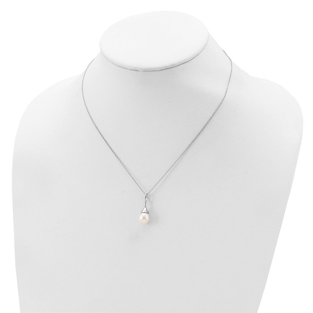 PSSN Sterling Silver Rhodium-plated 8-9mm White Teardrop Freshwater Cultured Pearl 17 inch Necklace