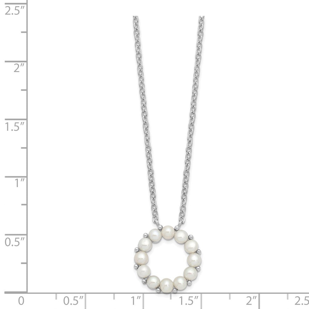 PSSN Sterling Silver Rhodium-plated 3-3.5mm White Button Freshwater Cultured Pearl 16 inch with 1.75 inch Extension Necklace