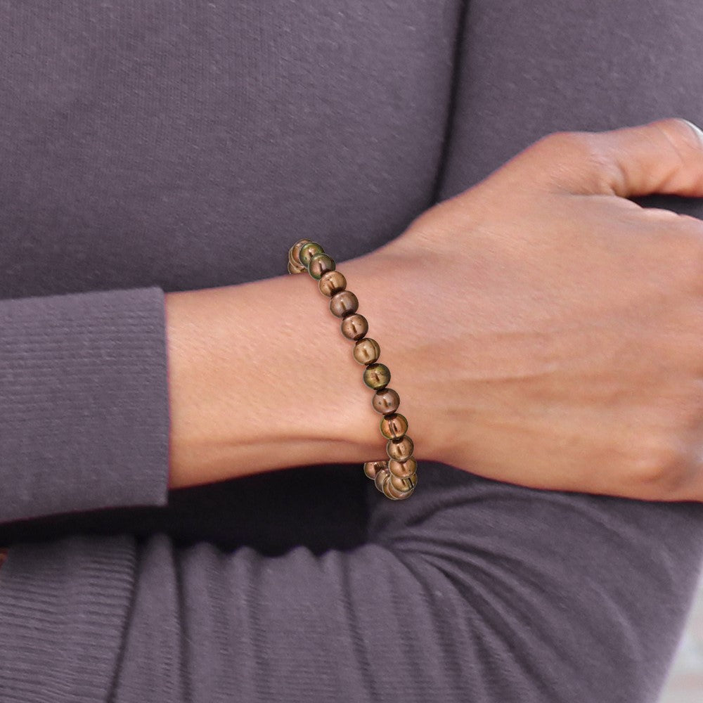 PB 6-7mm Brown Semi-round Freshwater Cultured Pearl Stretch Bracelet