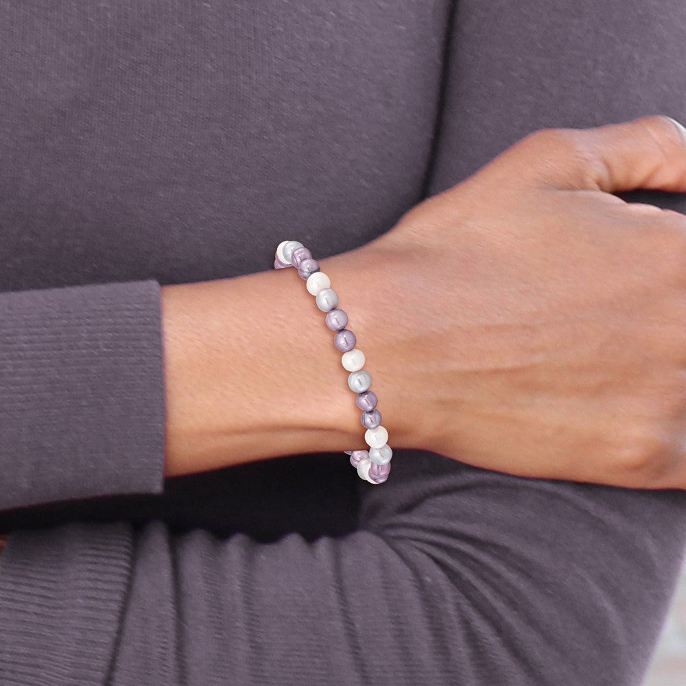 PB 6-7mm White, Lavender and Grey Semi-Round Freshwater Cultured Pearl Stretch Bracelet