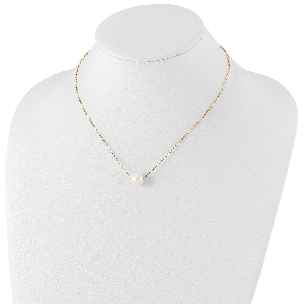 PSSN Sterling Silver Gold-tone 10-11mm White Near-Round Freshwater Cultured Pearl 17 inch Necklace