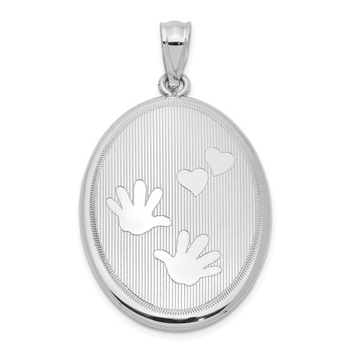 SSP Sterling Silver Rhodium-plated Polished Hands & Hearts Oval Open Locket