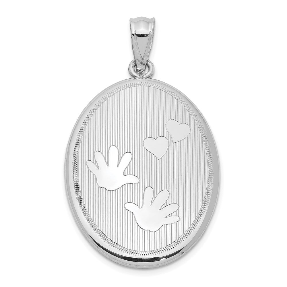 SSP Sterling Silver Rhodium-plated Polished Hands & Hearts Oval Open Locket