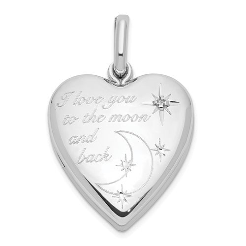SSP Sterling Silver Rhod-pltd 20mm Diamond LOVE TO MOON Swing Locket