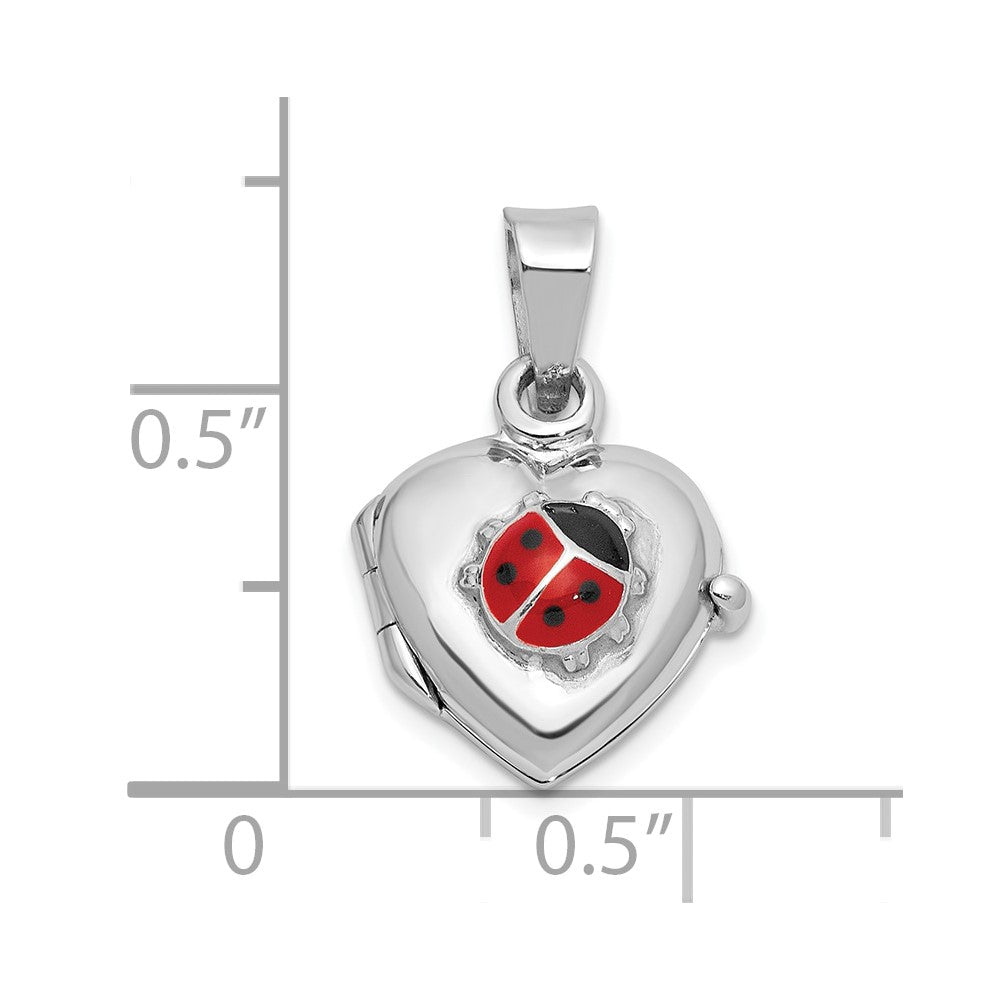 SSL Sterling Silver Rh-plated Enamel 11mm Ladybug Heart Locket Pendant