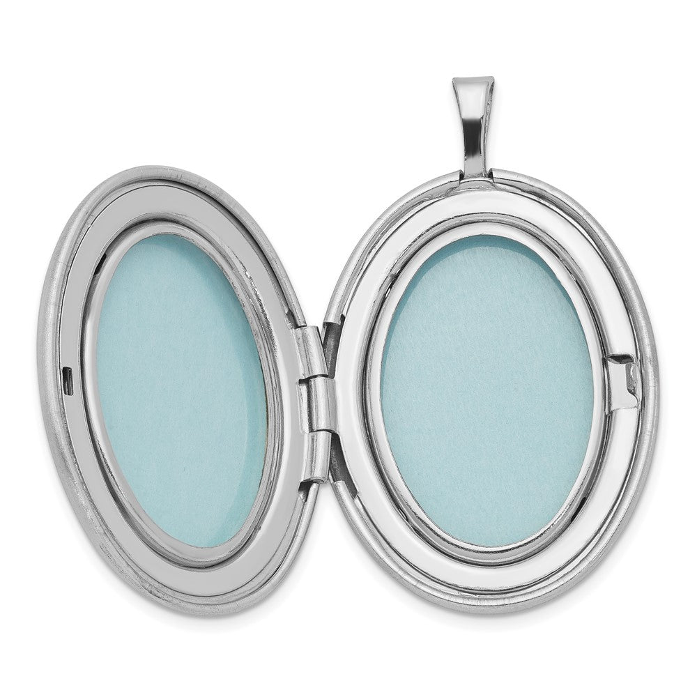 SSP Sterling Silver Rhodium-plated 26mm Leaf Border Oval Locket