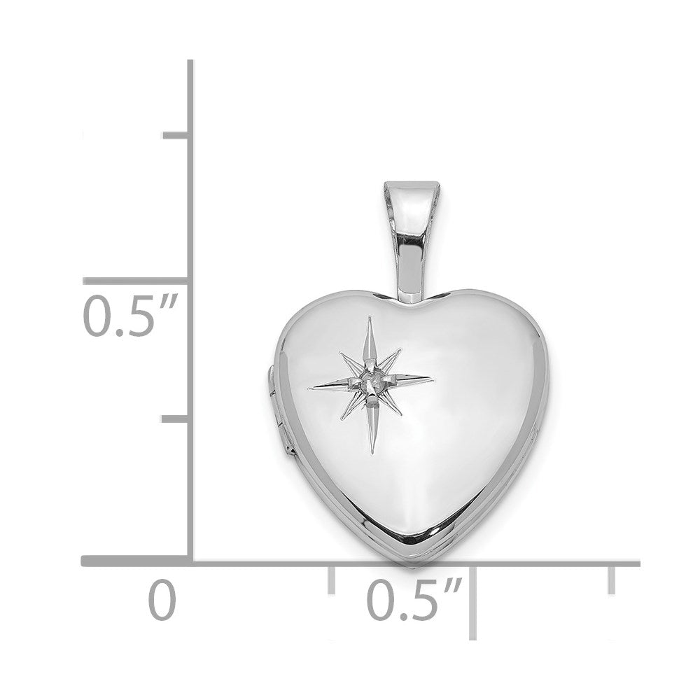 DSS Sterling Silver Rhodium-plated Polished Diamond Star 12mm Heart Locket