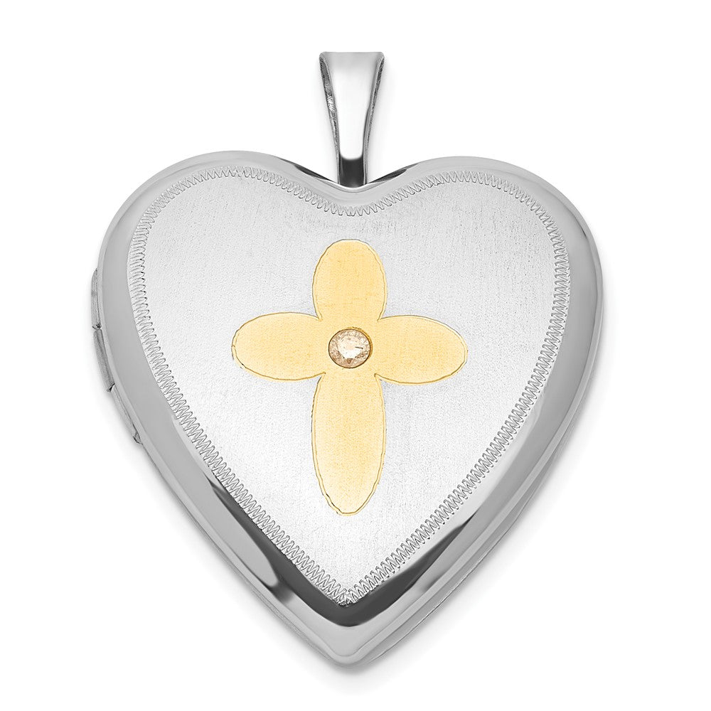 SSP Sterling Silver Gold-plated Diamond Cross 20mm Heart Locket