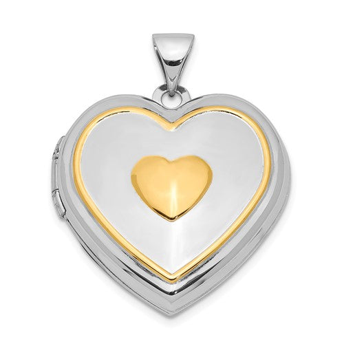 SSP Sterling Silver Rhodium & Gold-plated w/ Key Charm Inside 21mm Heart Locket