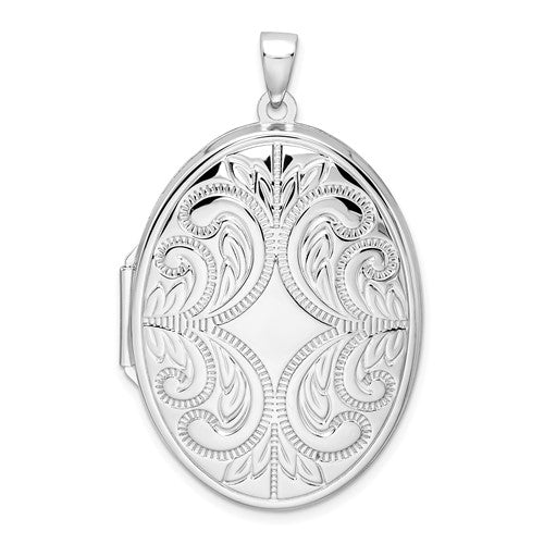 SSP Sterling Silver Rhodium-plated Oval Scroll Locket