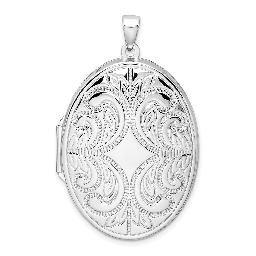 SSP Sterling Silver Rhodium-plated Oval Scroll Locket