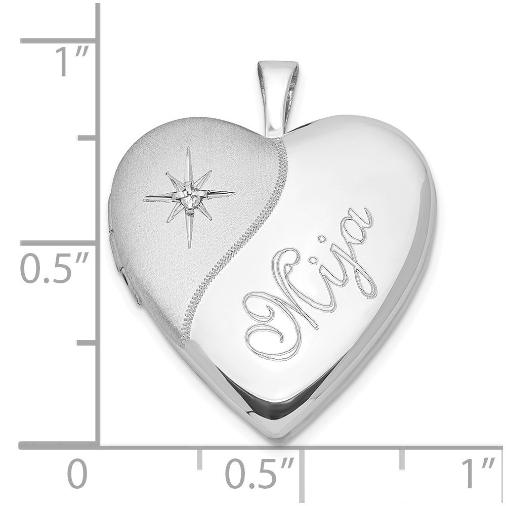 SSP Sterling Silver 20mm Diamond Mija Satin & Polished Heart Locket