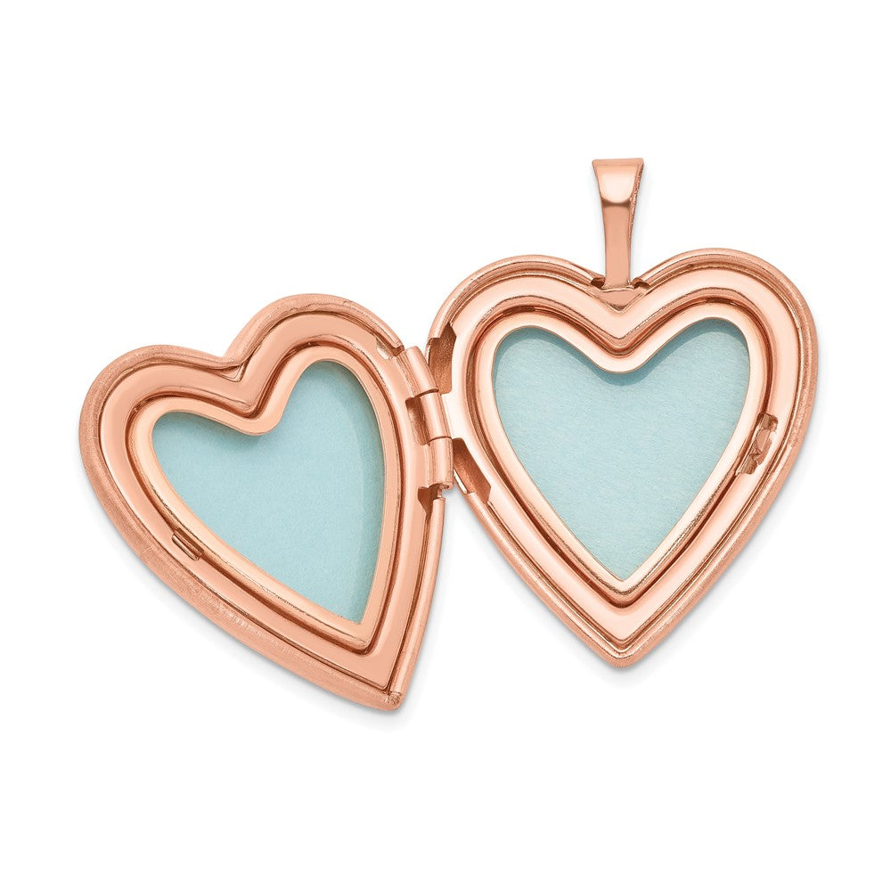 DSS Sterling Silver Rose Gold-plated Polished & Satin 20mm Diamond Heart Locket