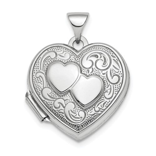 SSP Sterling Silver Rhod-plated 2-Heart Design Reversible 18mm Heart Locket