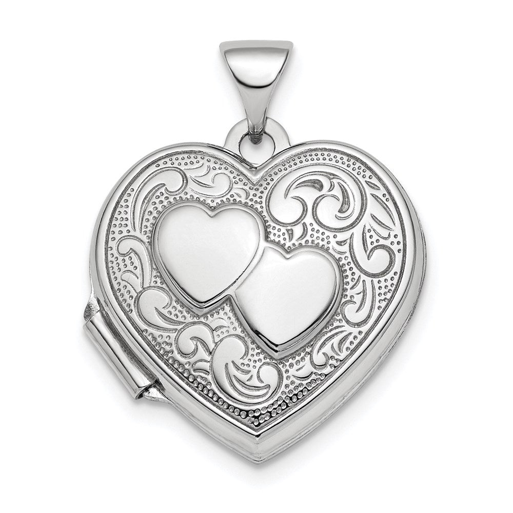 SSP Sterling Silver Rhod-plated 2-Heart Design Reversible 18mm Heart Locket