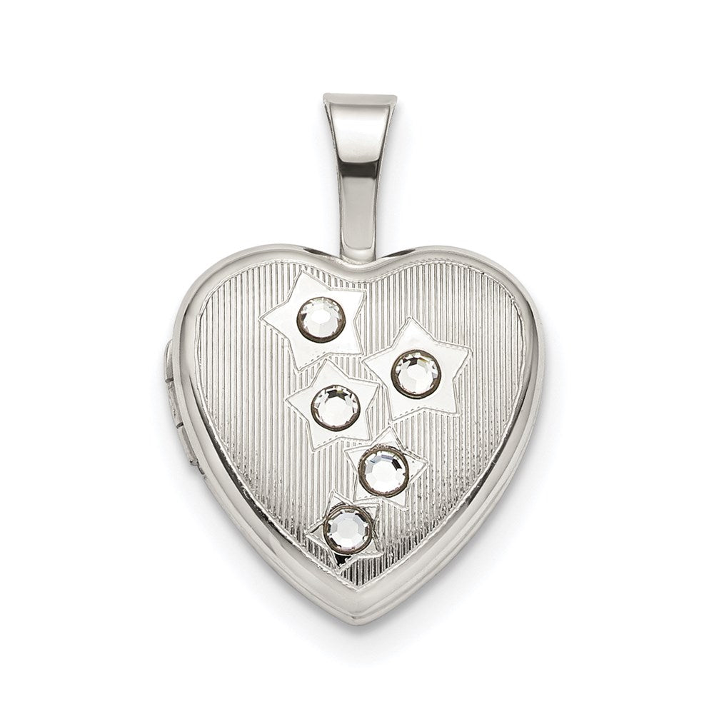 SSCZ Sterling Silver 12mm Stars CZ Heart Locket